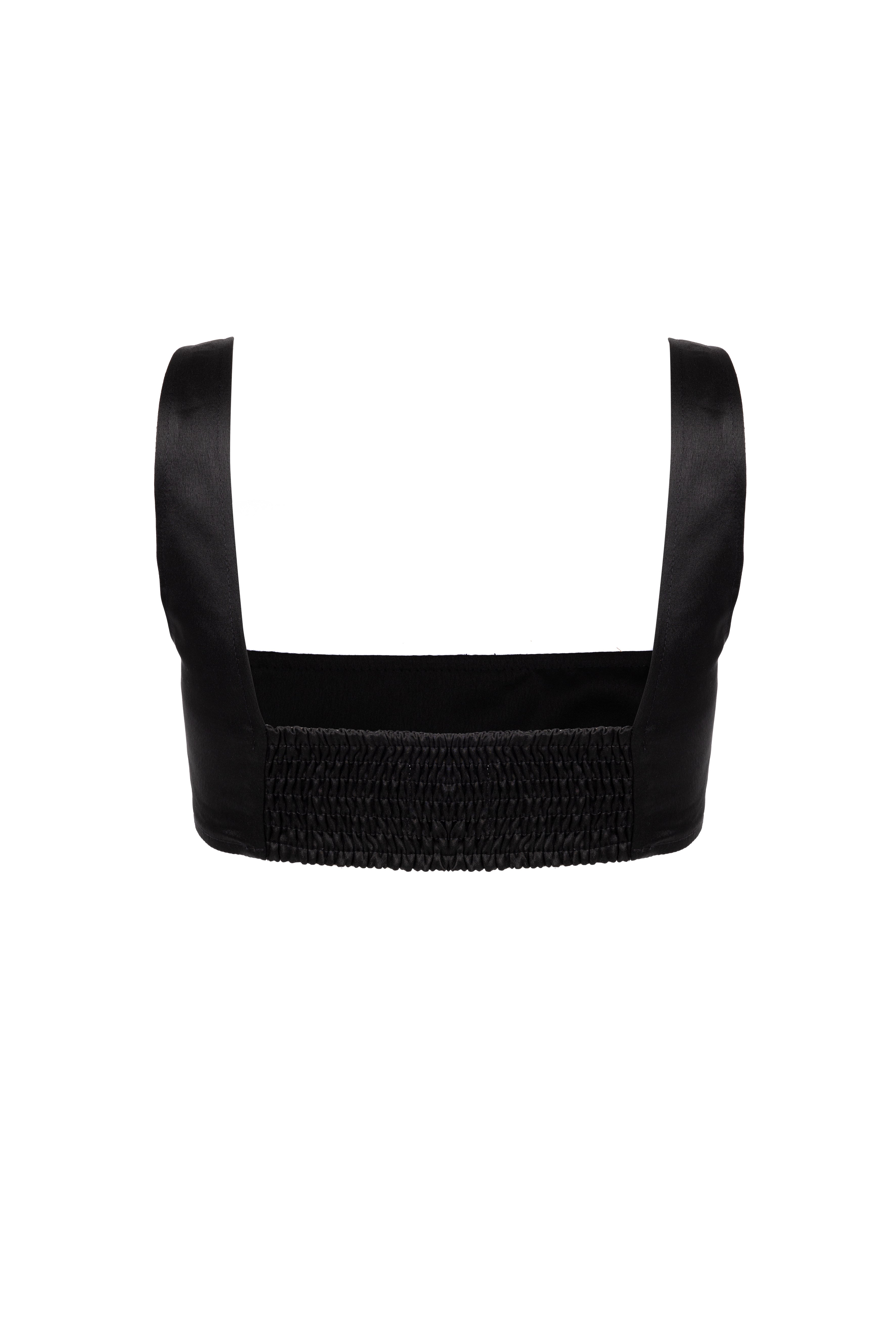 'Sol' Satin-Crepe Crop Top - Black