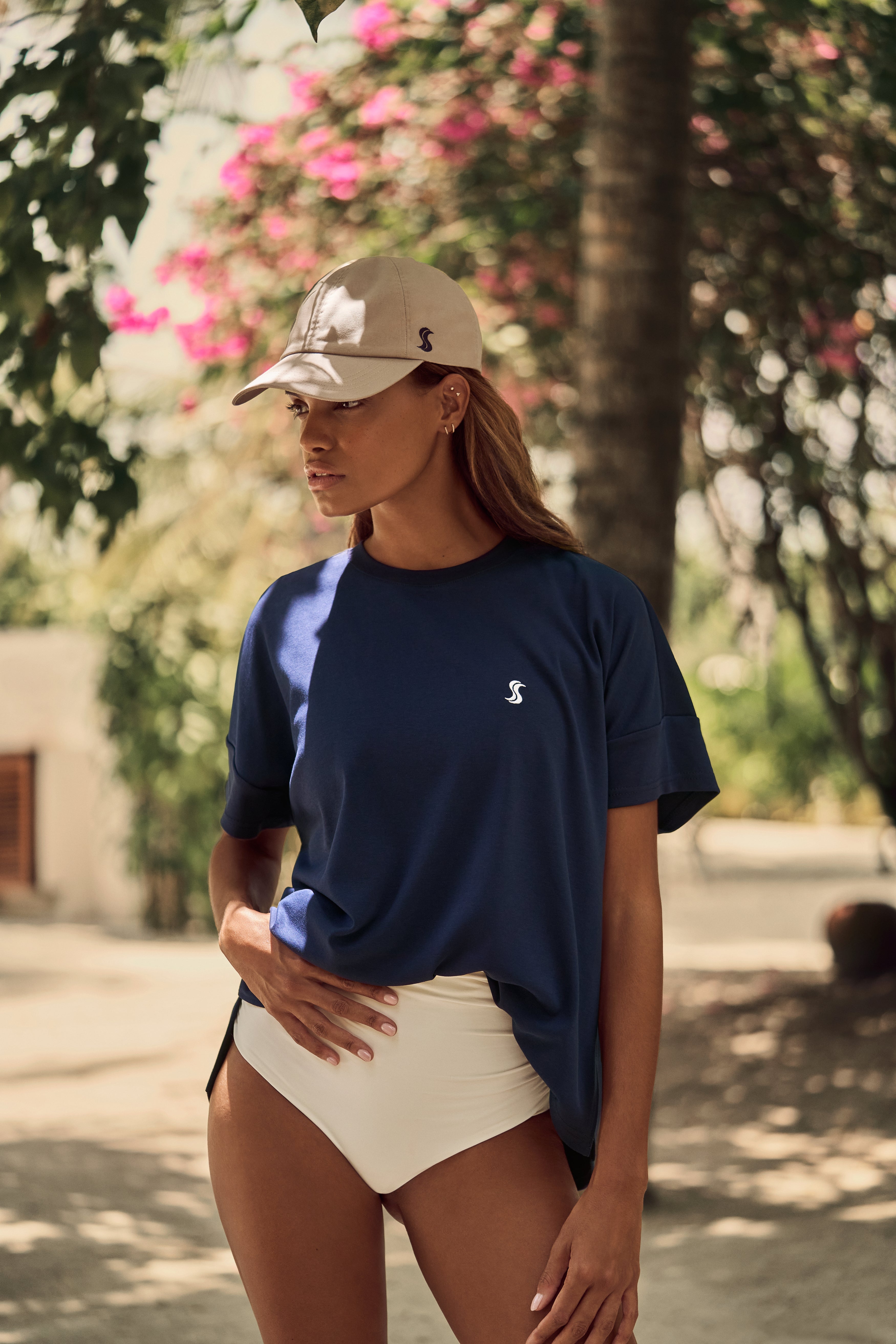 'SS' SIGNATURE EMBROIDERED T SHIRT - NAVY