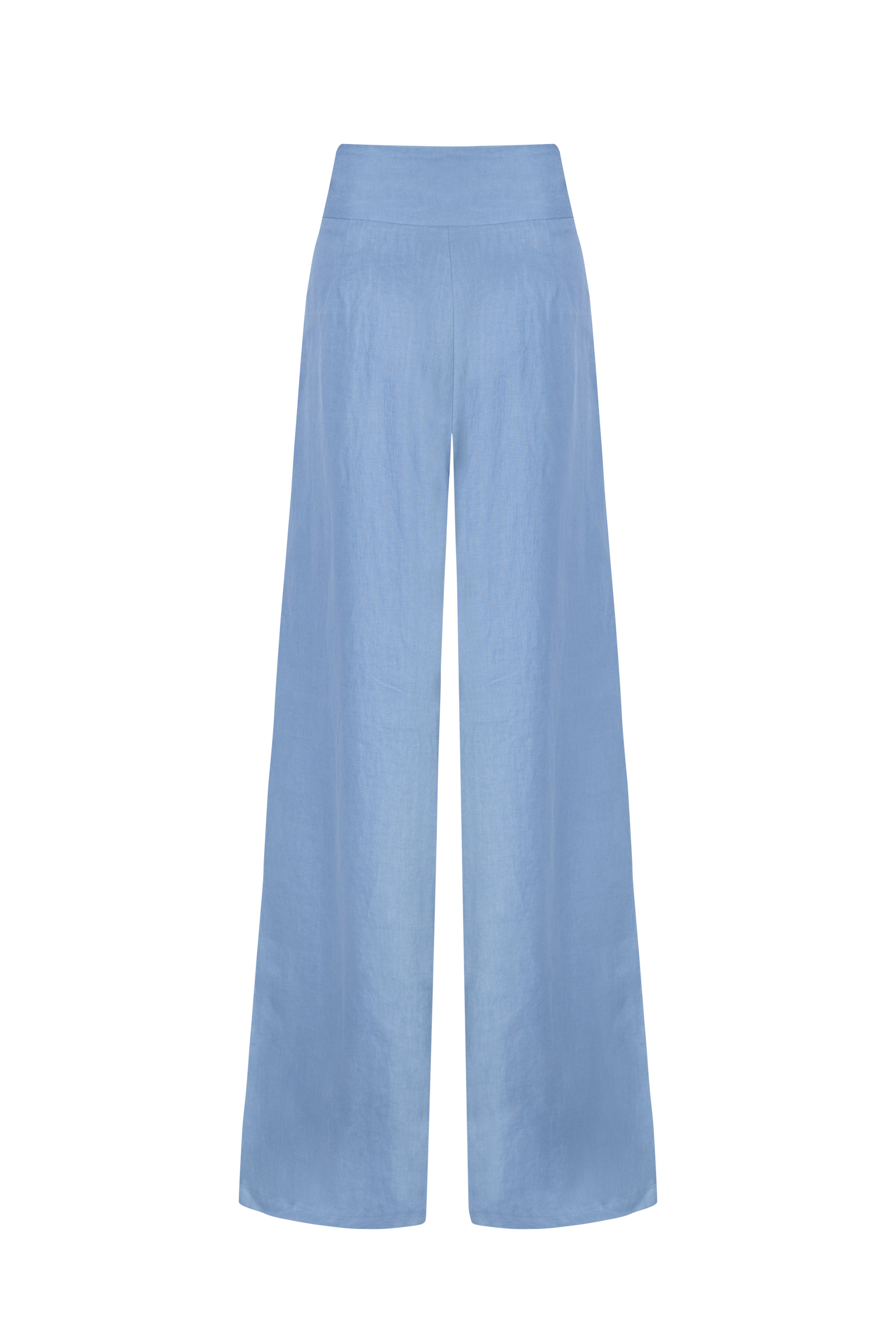 'ANAIS' WIDE LEG LINEN TROUSERS - BLUE