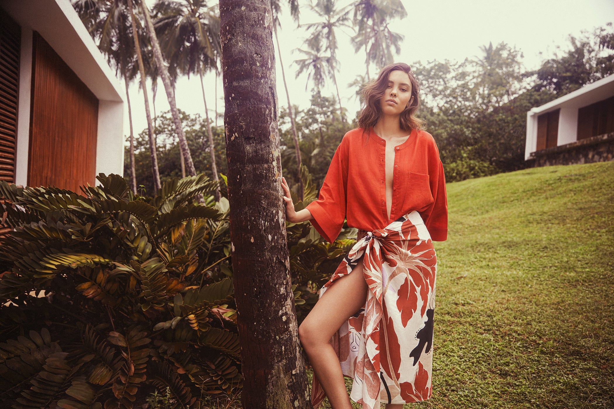 'ANDREA' LINEN SHIRT - TOMATO