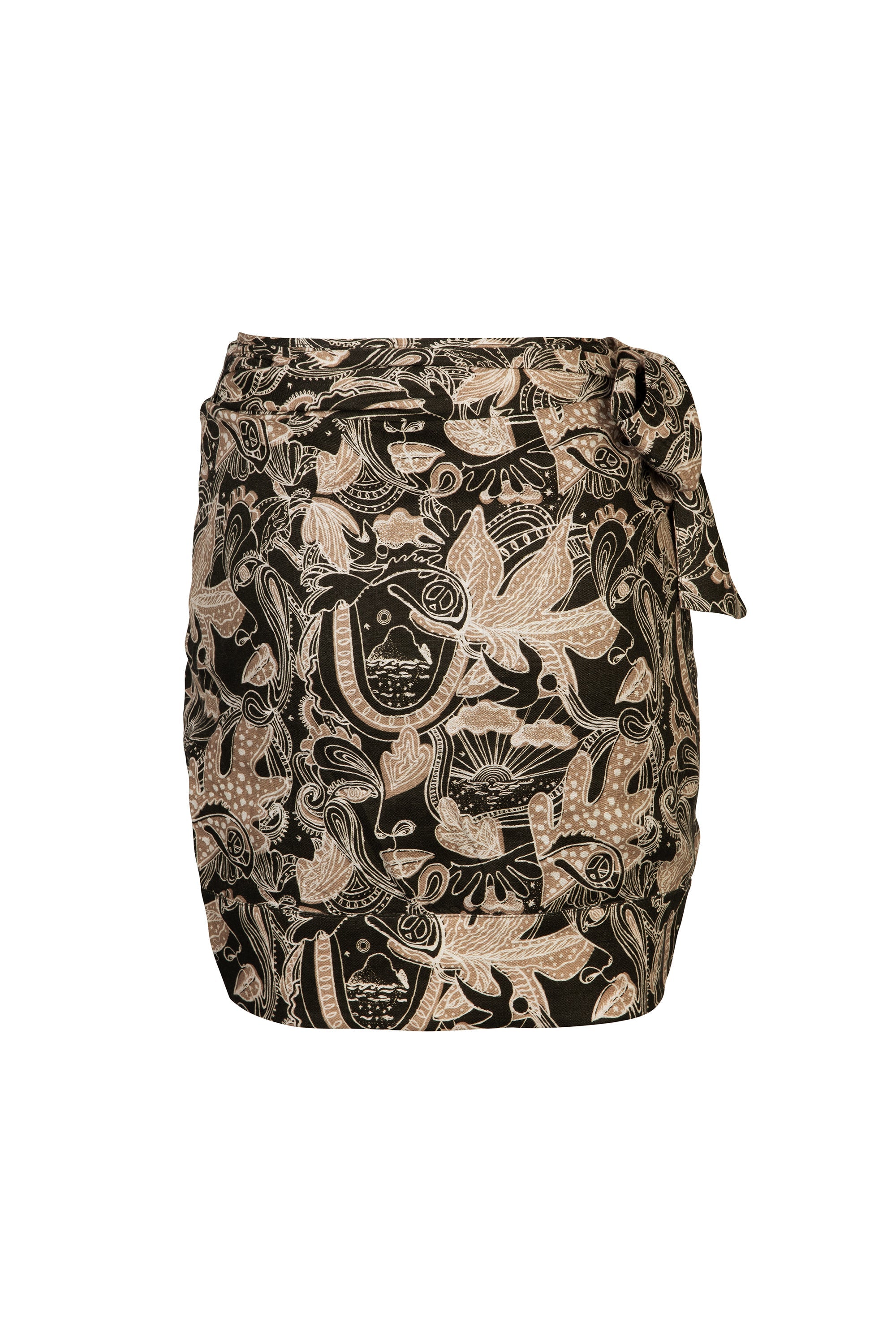 olive printed linen wrap skirt