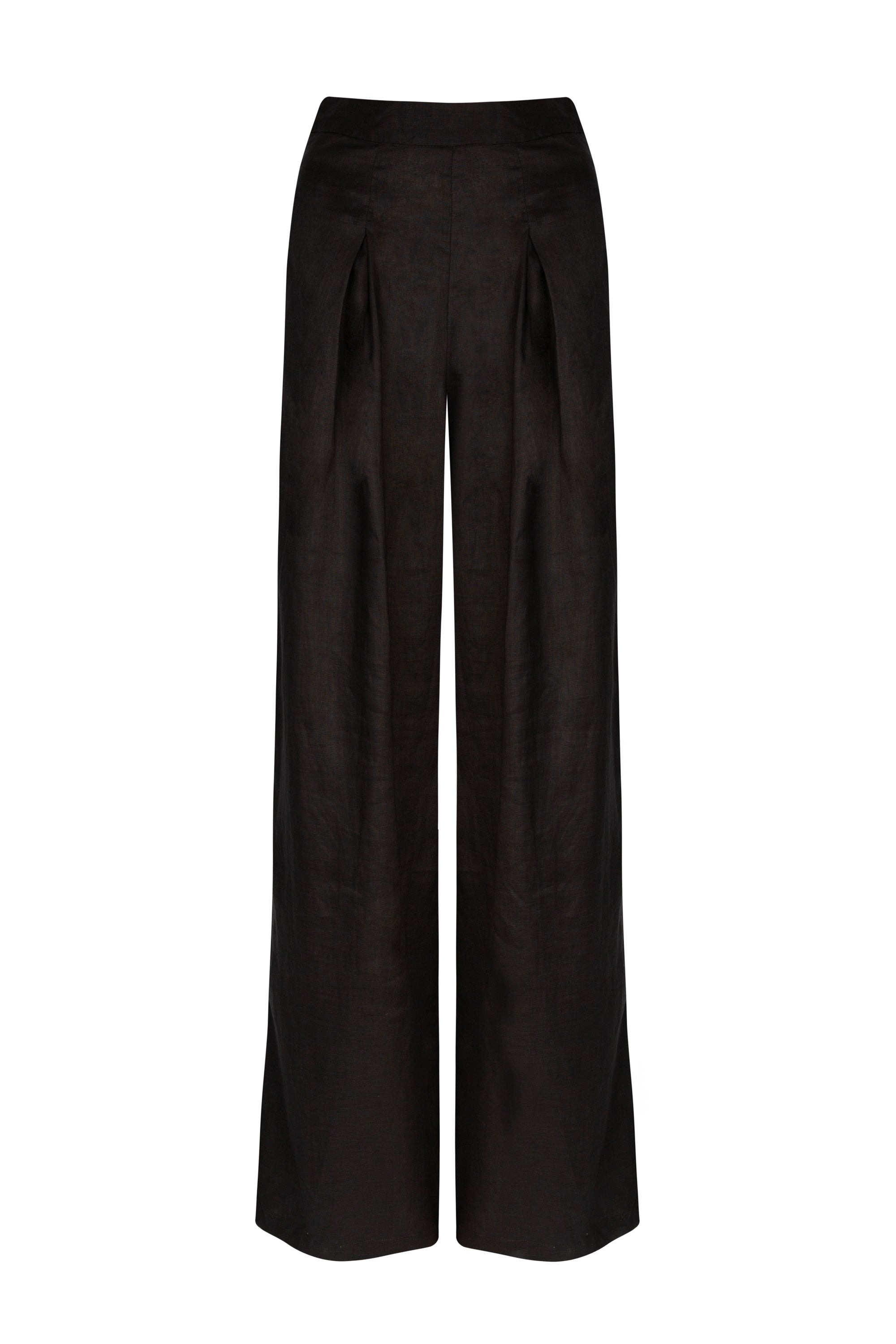 black linen wide leg trousers