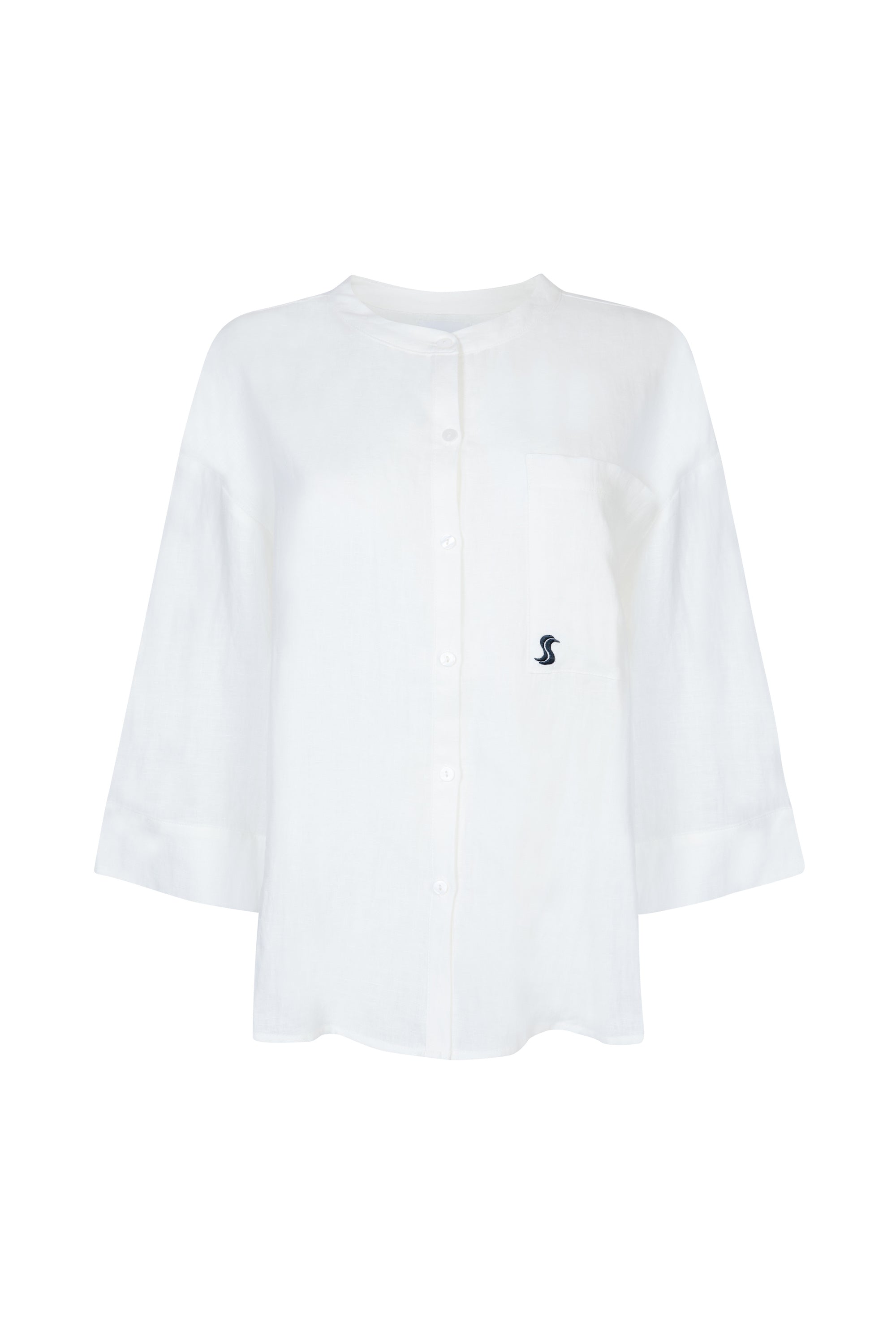 'ANDREA' EMBROIDERED LINEN SHIRT - OFF WHITE