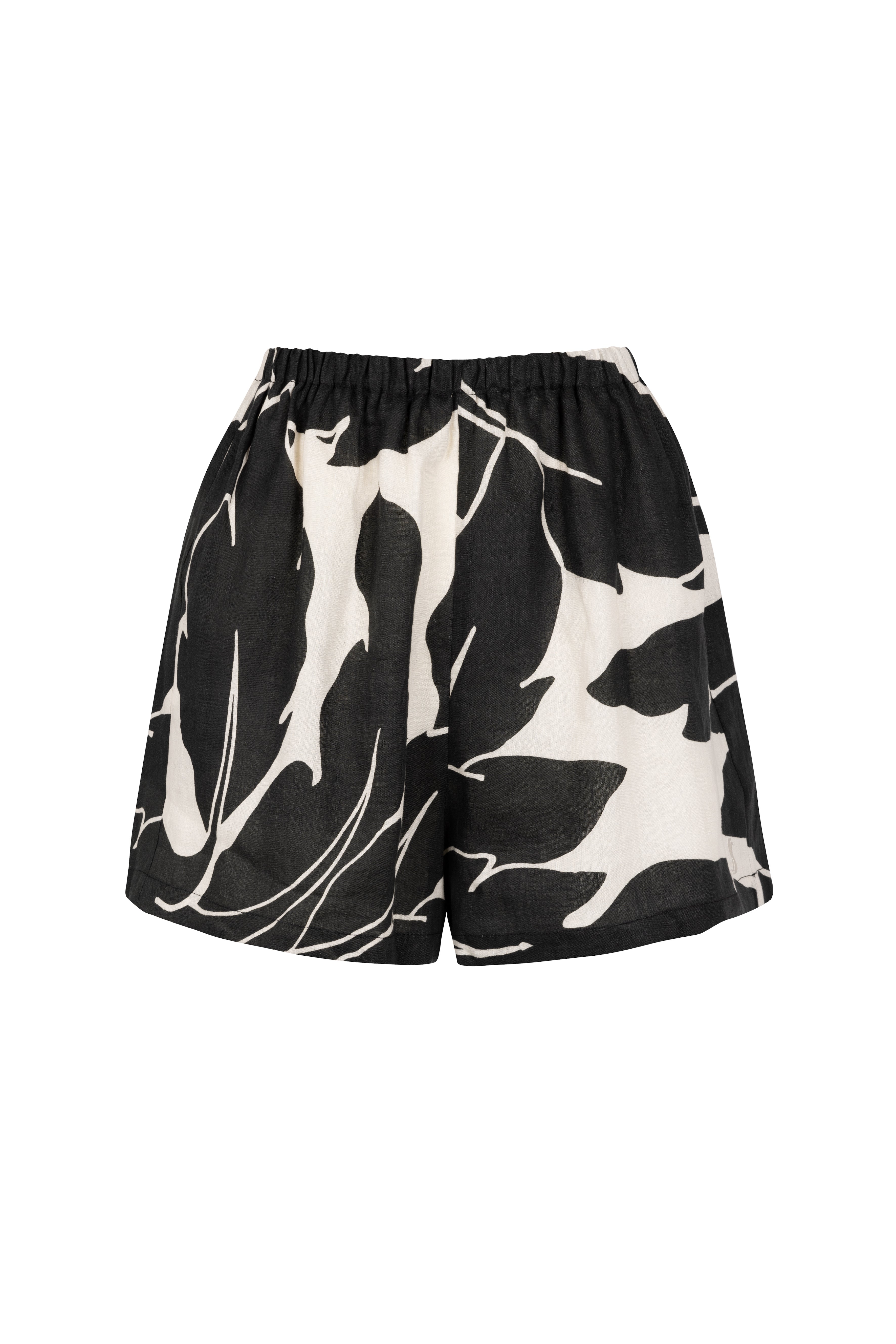 'Hacienda' Embroidered Linen Shorts - Black Print