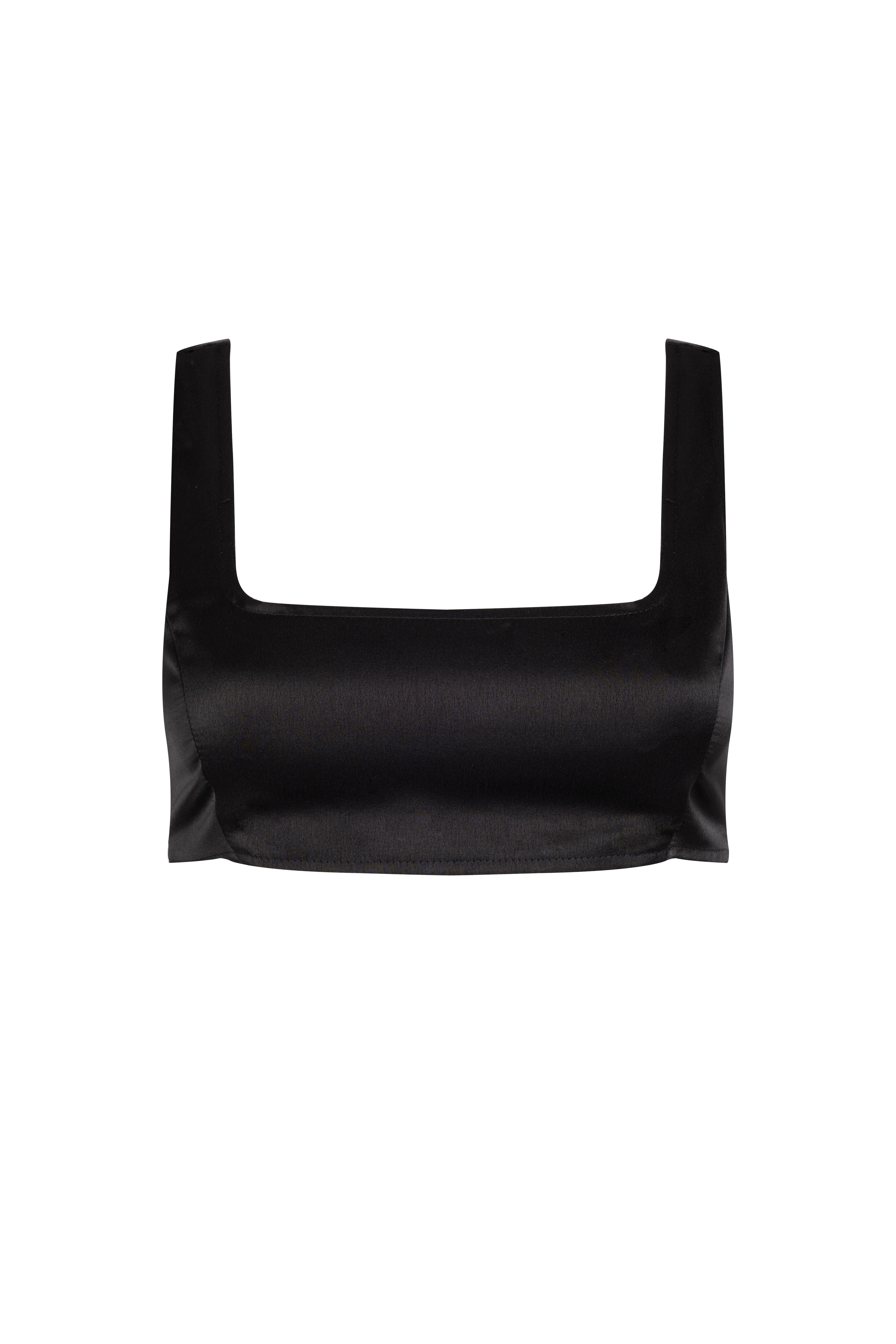 'Sol' Satin-Crepe Crop Top - Black