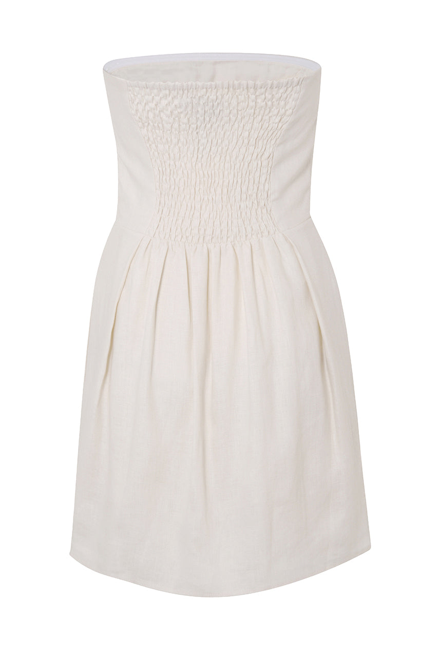 cream linen mini dress